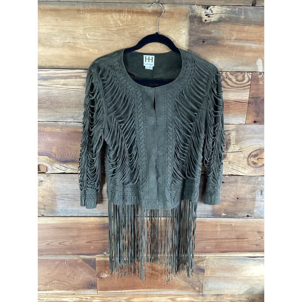 Haute Hippie Goat Suede Fringe Jacket Olive Green Festival